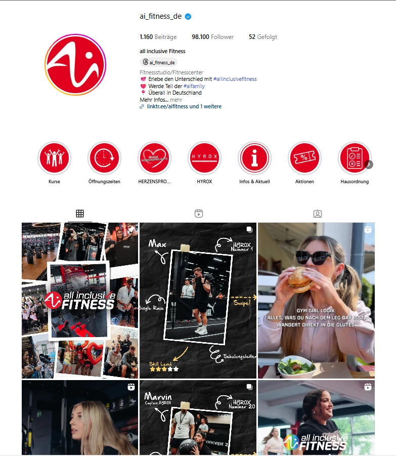 Screenshot Instagram Account Beiträge